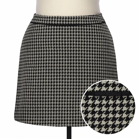 APOSTROPHE Wool-Blend Houndstooth Skirt Midi Lined Black Cream Plus Size 24W NWT - Picture 1 of 11
